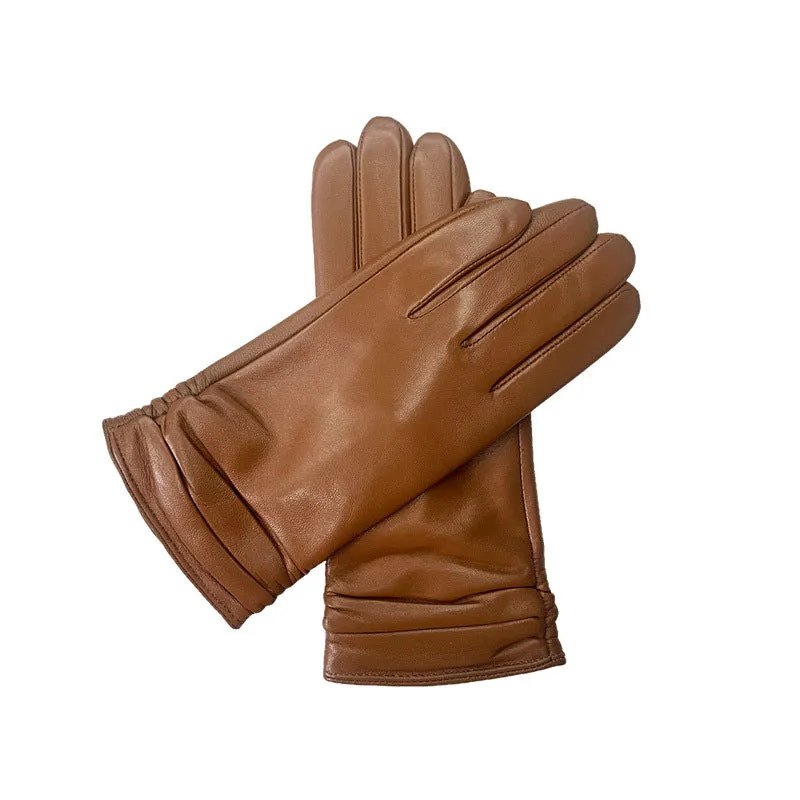 Ladies Color Touch Screen Sheepskin Leather Gloves with Velvet Lining