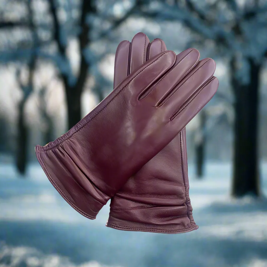 Ladies Color Touch Screen Sheepskin Leather Gloves with Velvet Lining