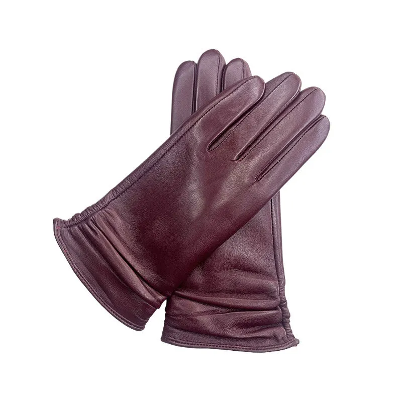 Ladies Color Touch Screen Sheepskin Leather Gloves with Velvet Lining