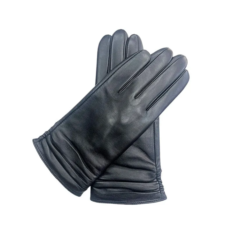 Ladies Color Touch Screen Sheepskin Leather Gloves with Velvet Lining