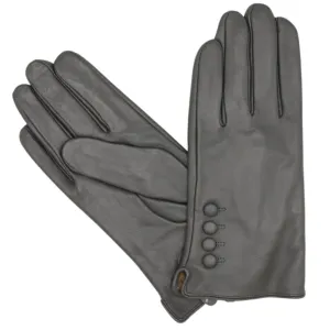Ladies Leather Button Gloves - Charcoal