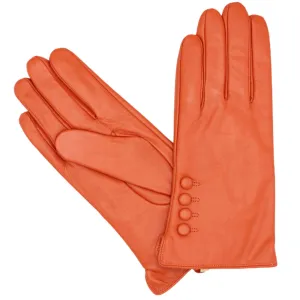 Ladies Leather Button Gloves - Orange