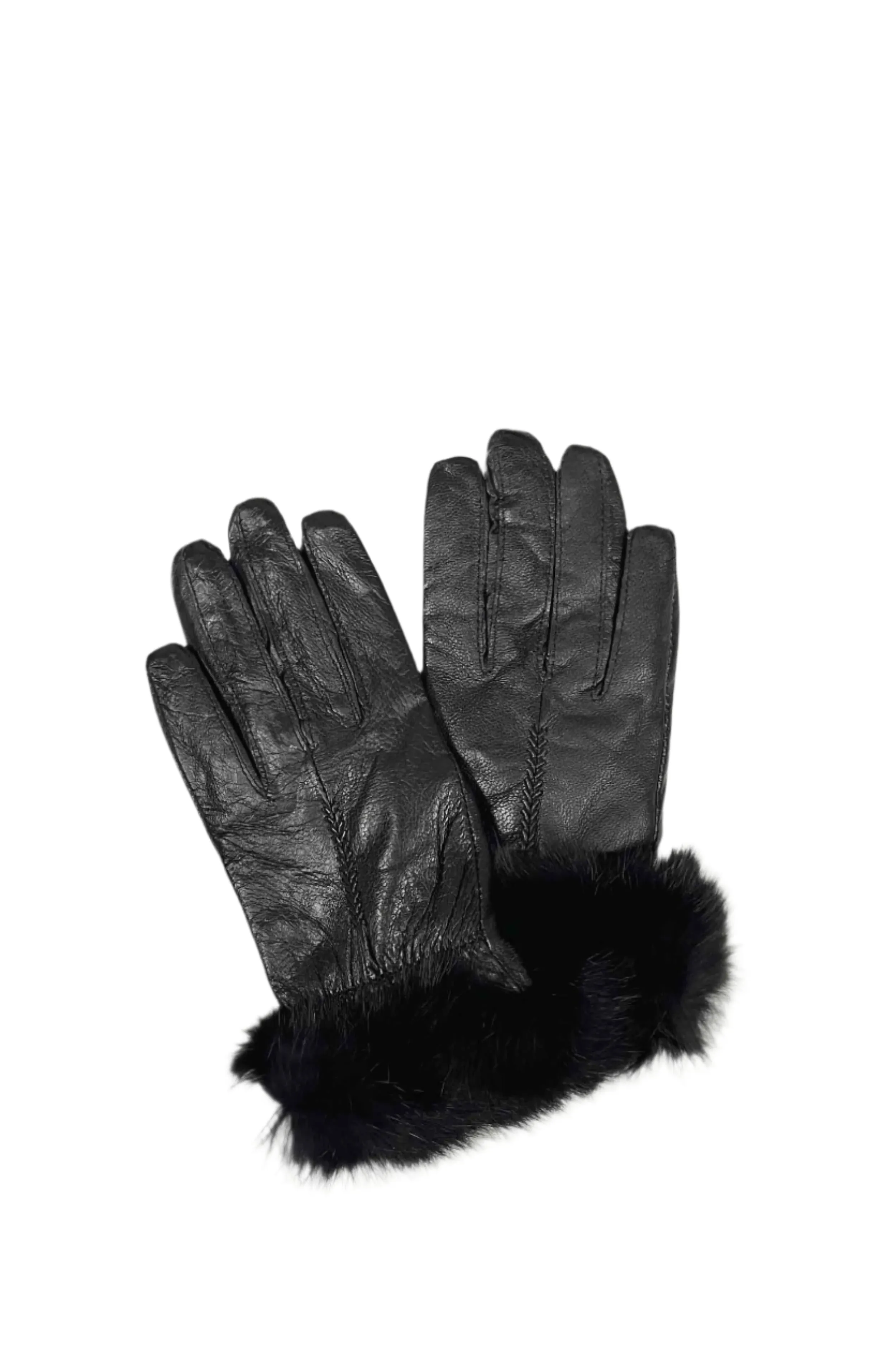 Lamb Leather Gloves with Rabbit Fur Trim