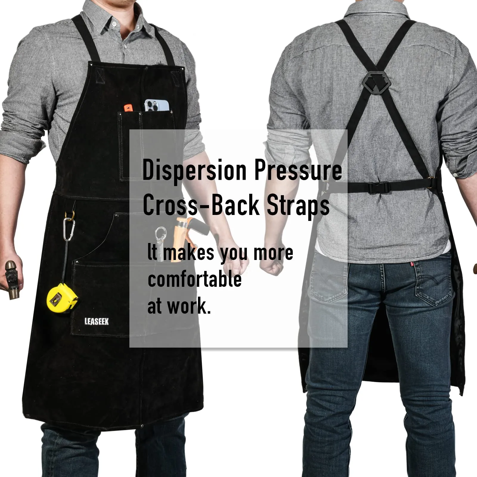 LeaSeek Leather Welding Apron, Heat Heavy Duty Work Apron with 6 Pockets & Gloves