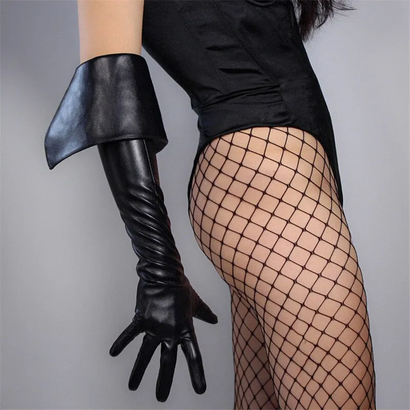Leather Gloves with Fold Cut (65cm)