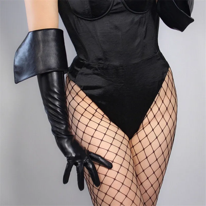 Leather Gloves with Fold Cut (65cm)
