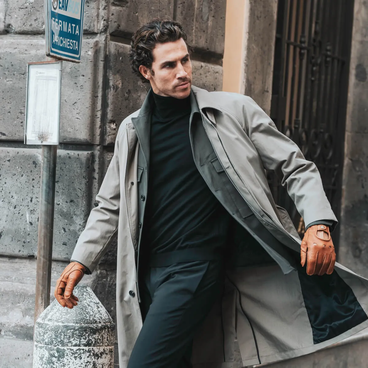 Leonardo (brown) - Italian driving gloves made of American deerskin leather