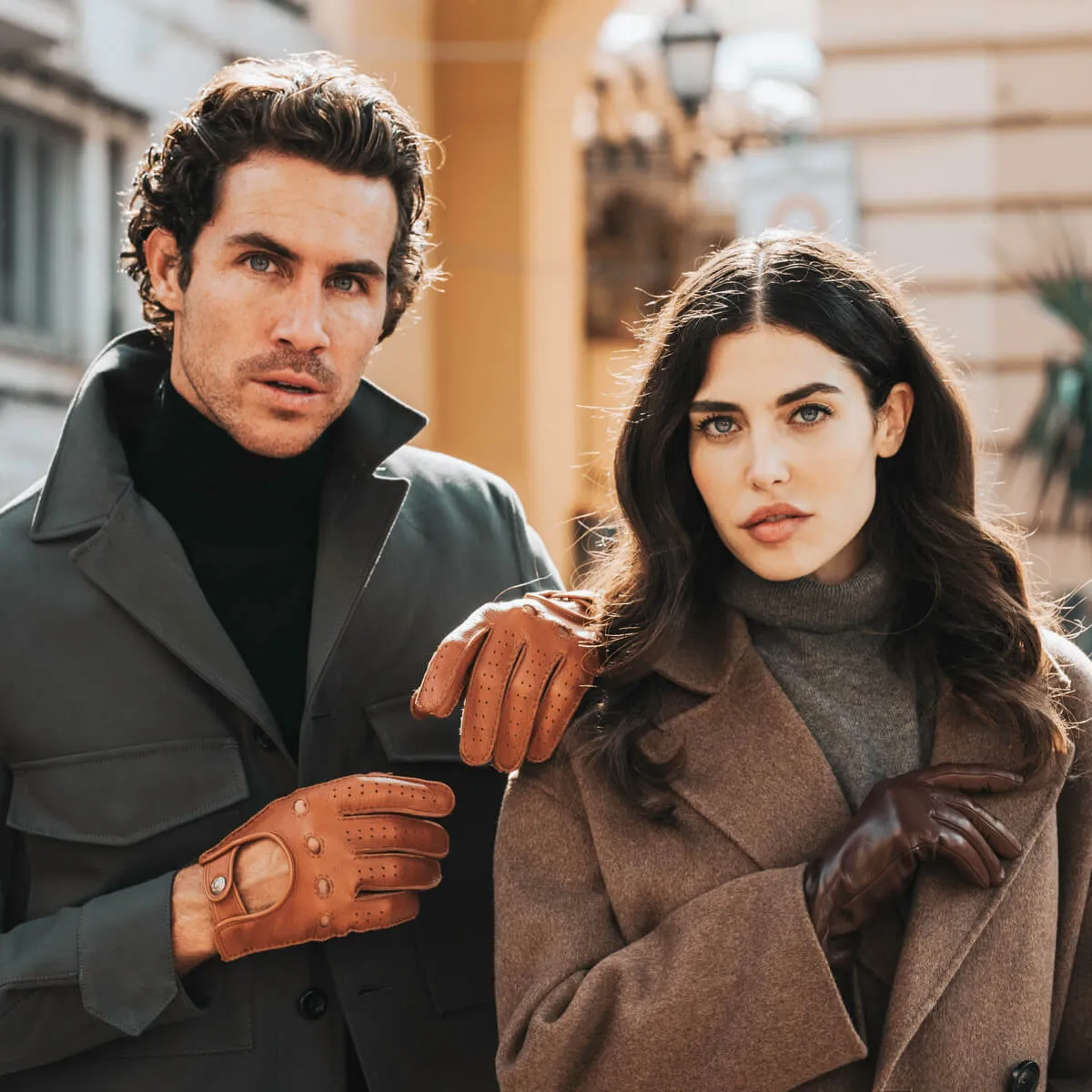 Leonardo (brown) - Italian driving gloves made of American deerskin leather