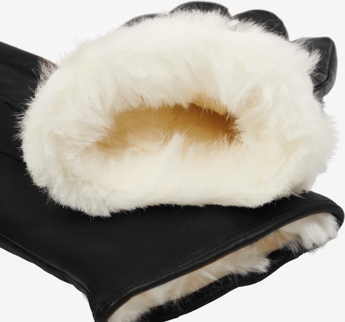 Marco (black) - Italian lambskin leather gloves with white rabbit fur lining