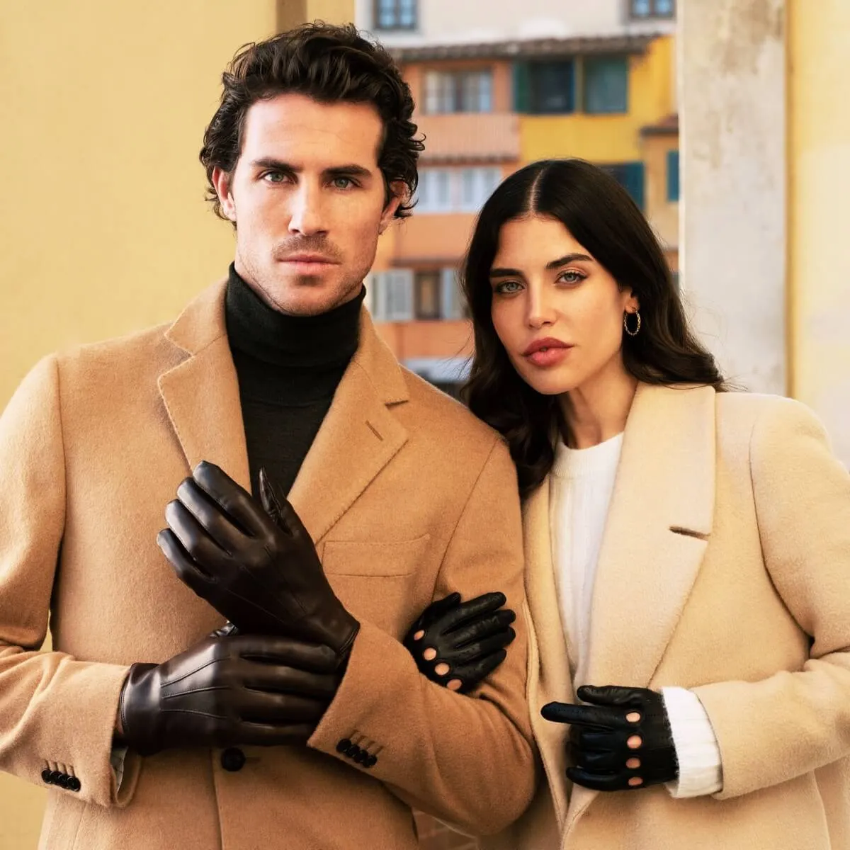 Marco (brown) - Italian lambskin leather gloves with white rabbit fur lining