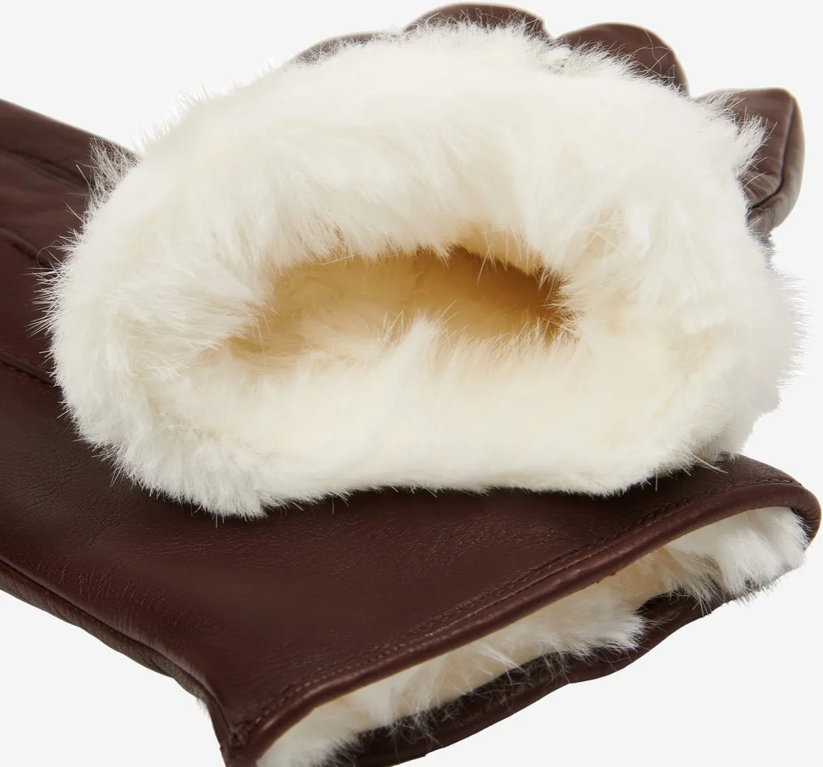 Marco (brown) - Italian lambskin leather gloves with white rabbit fur lining