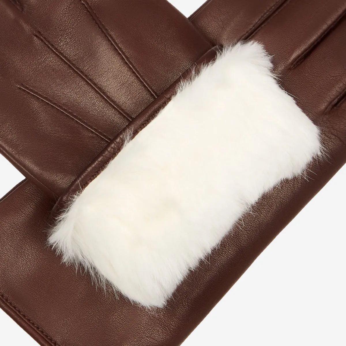 Marco (brown) - Italian lambskin leather gloves with white rabbit fur lining