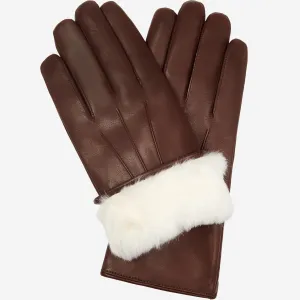 Marco (brown) - Italian lambskin leather gloves with white rabbit fur lining