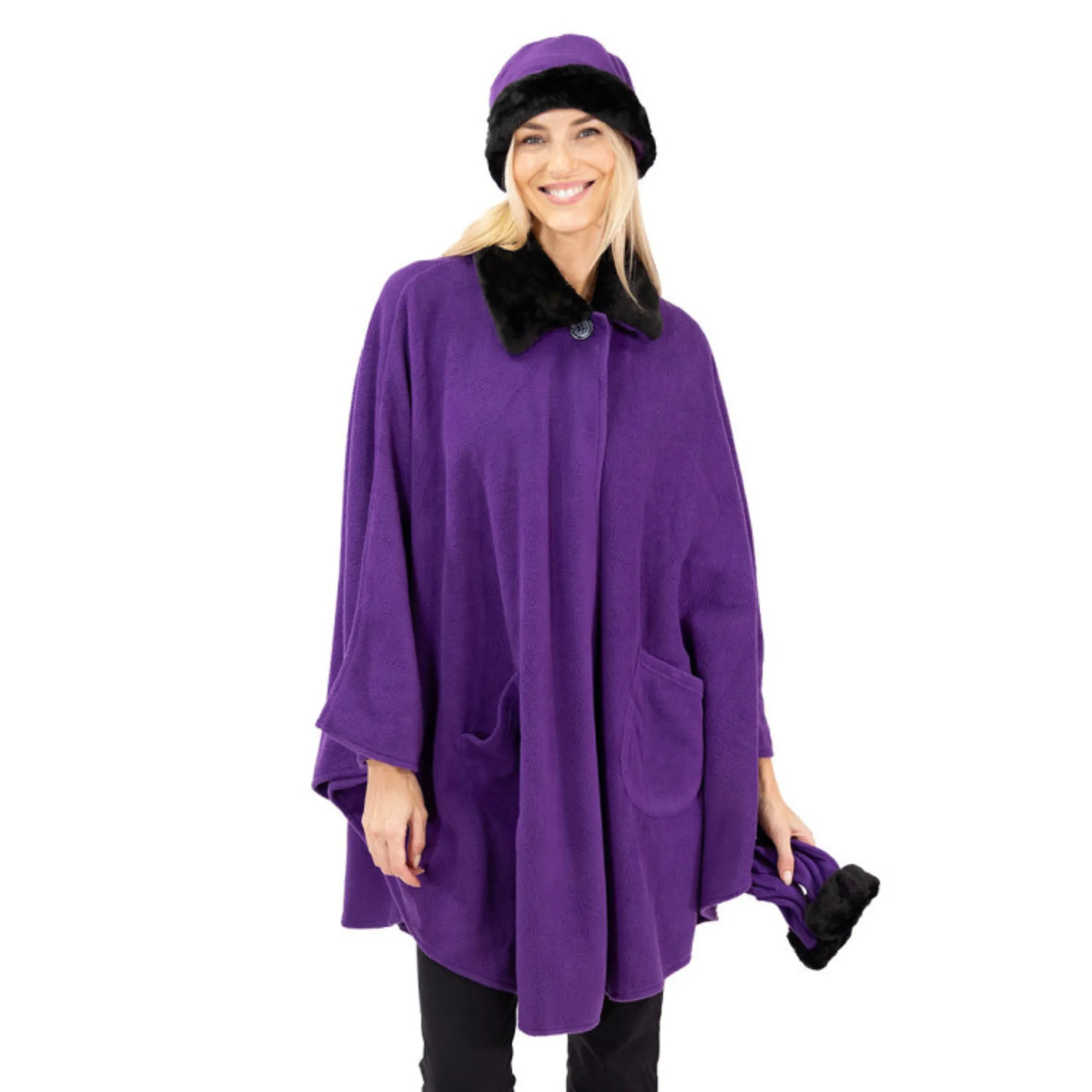 Marie Faux Fur Trim Cozy Coat Hat and Gloves Set