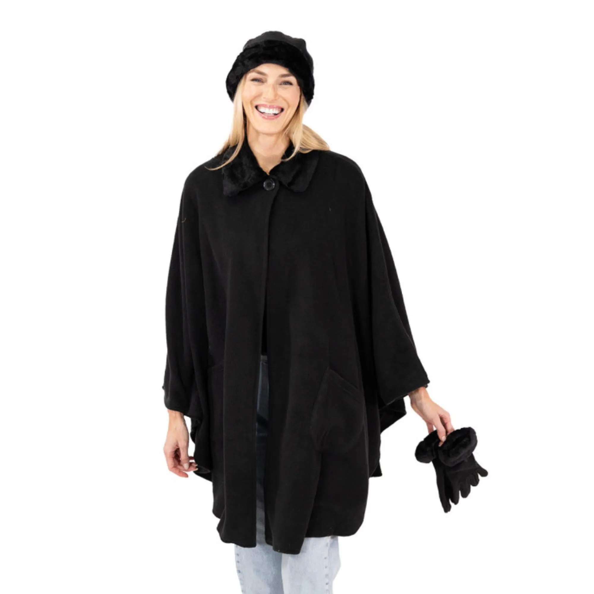 Marie Faux Fur Trim Cozy Coat Hat and Gloves Set