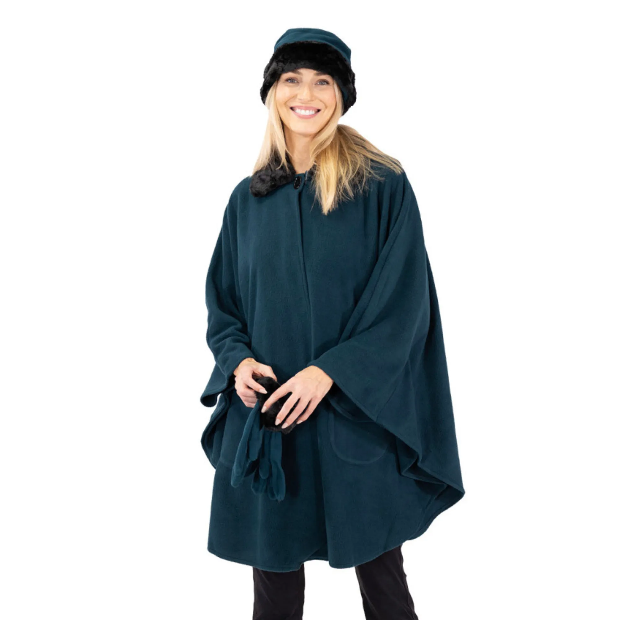 Marie Faux Fur Trim Cozy Coat Hat and Gloves Set