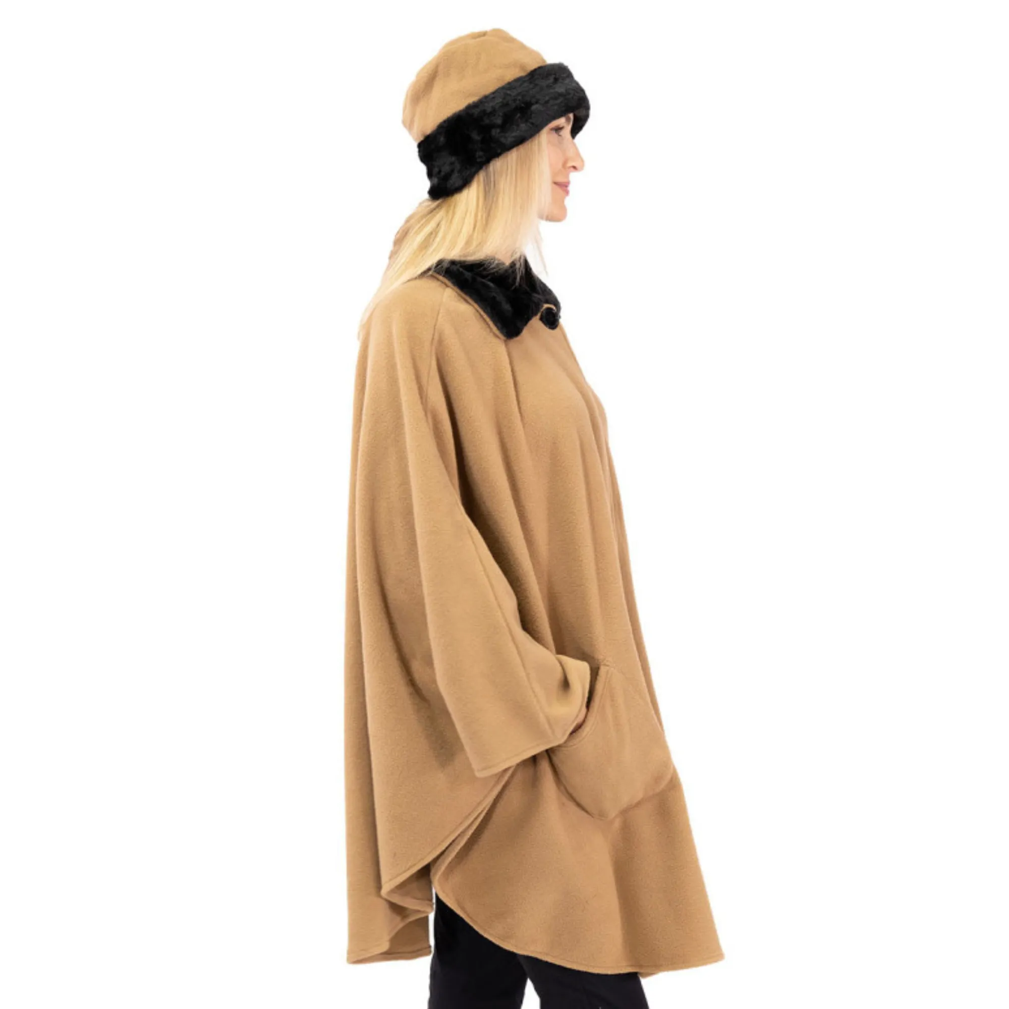 Marie Faux Fur Trim Cozy Coat Hat and Gloves Set