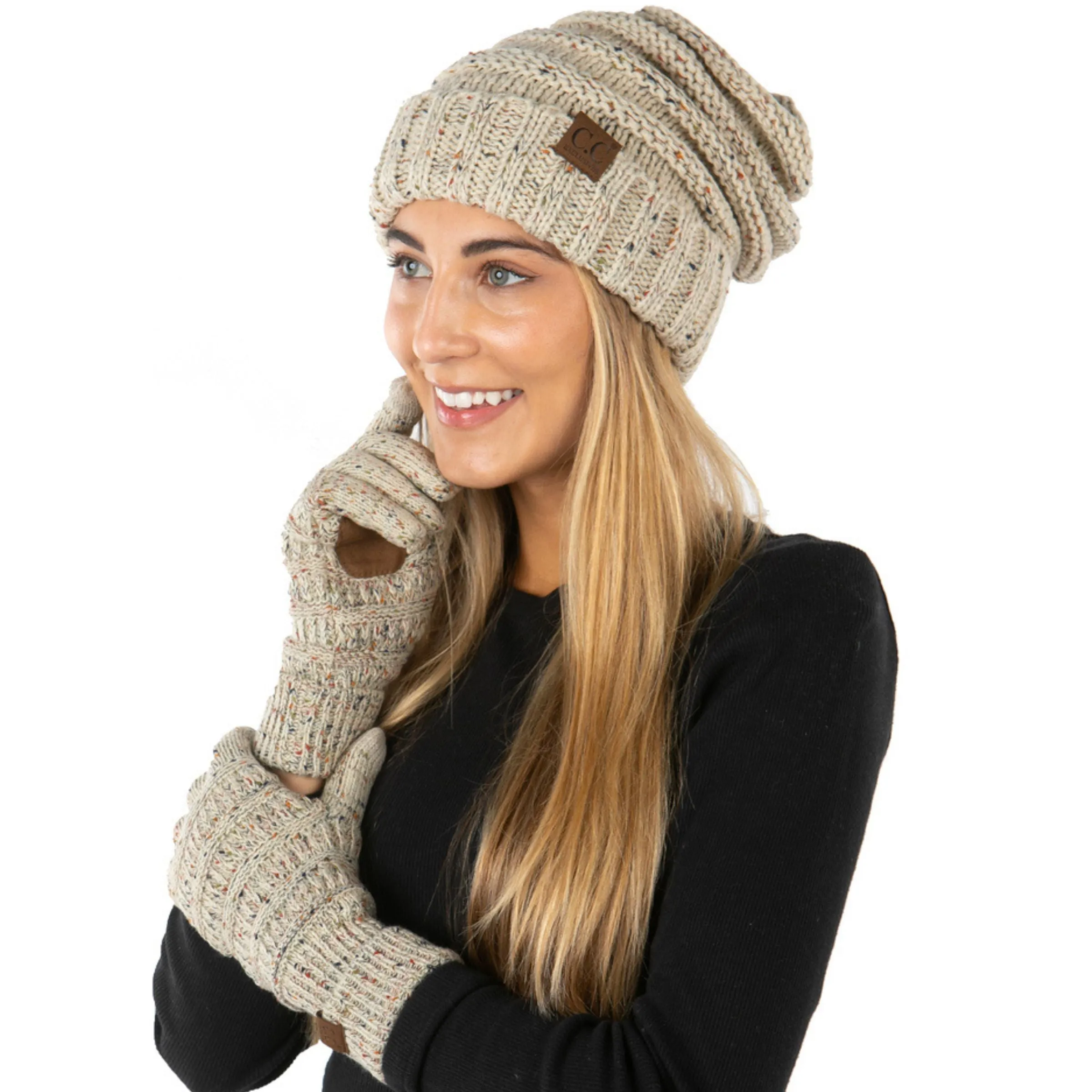Matching 2 Pack: Oversized Beanie & Gloves Matching Set