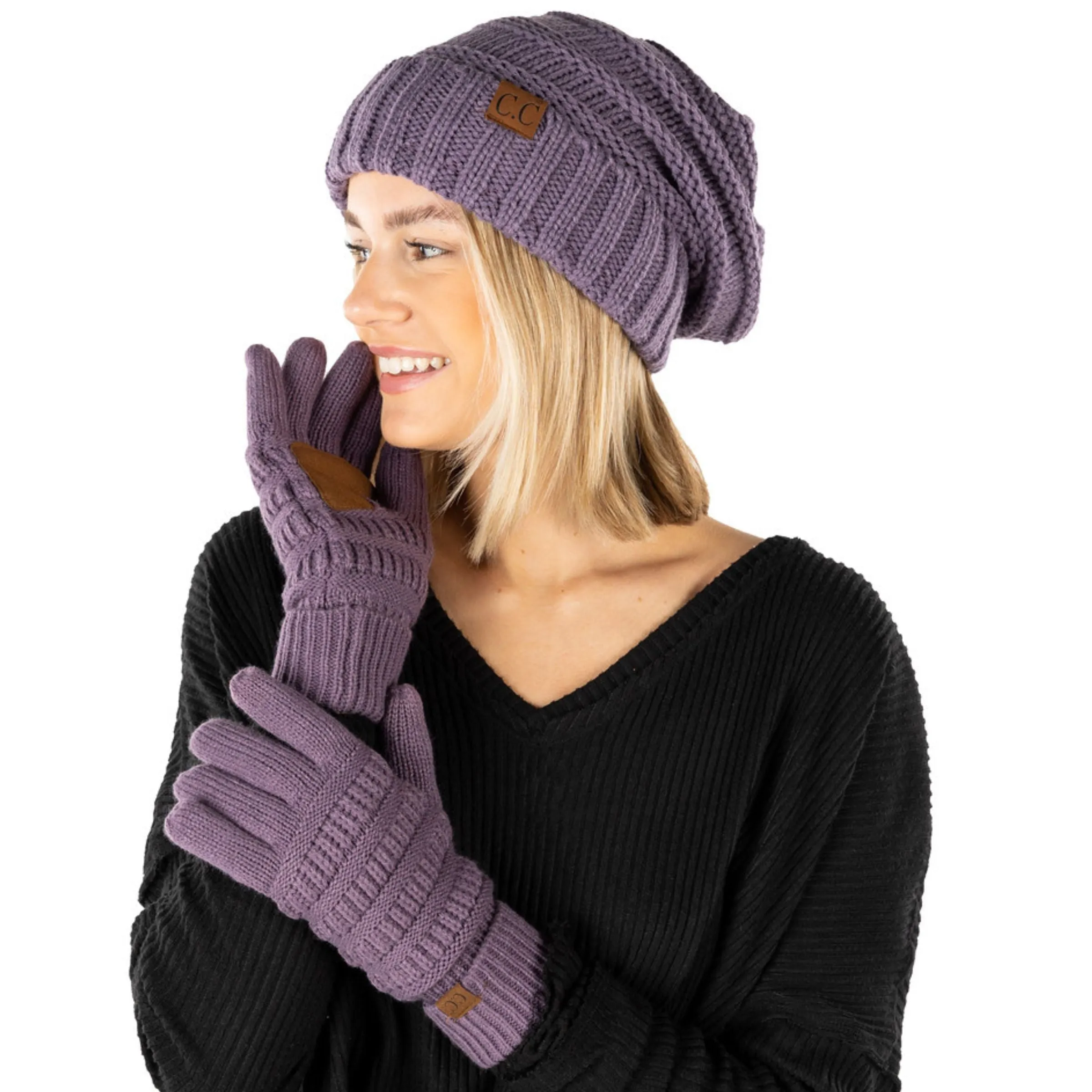 Matching 2 Pack: Oversized Beanie & Gloves Matching Set