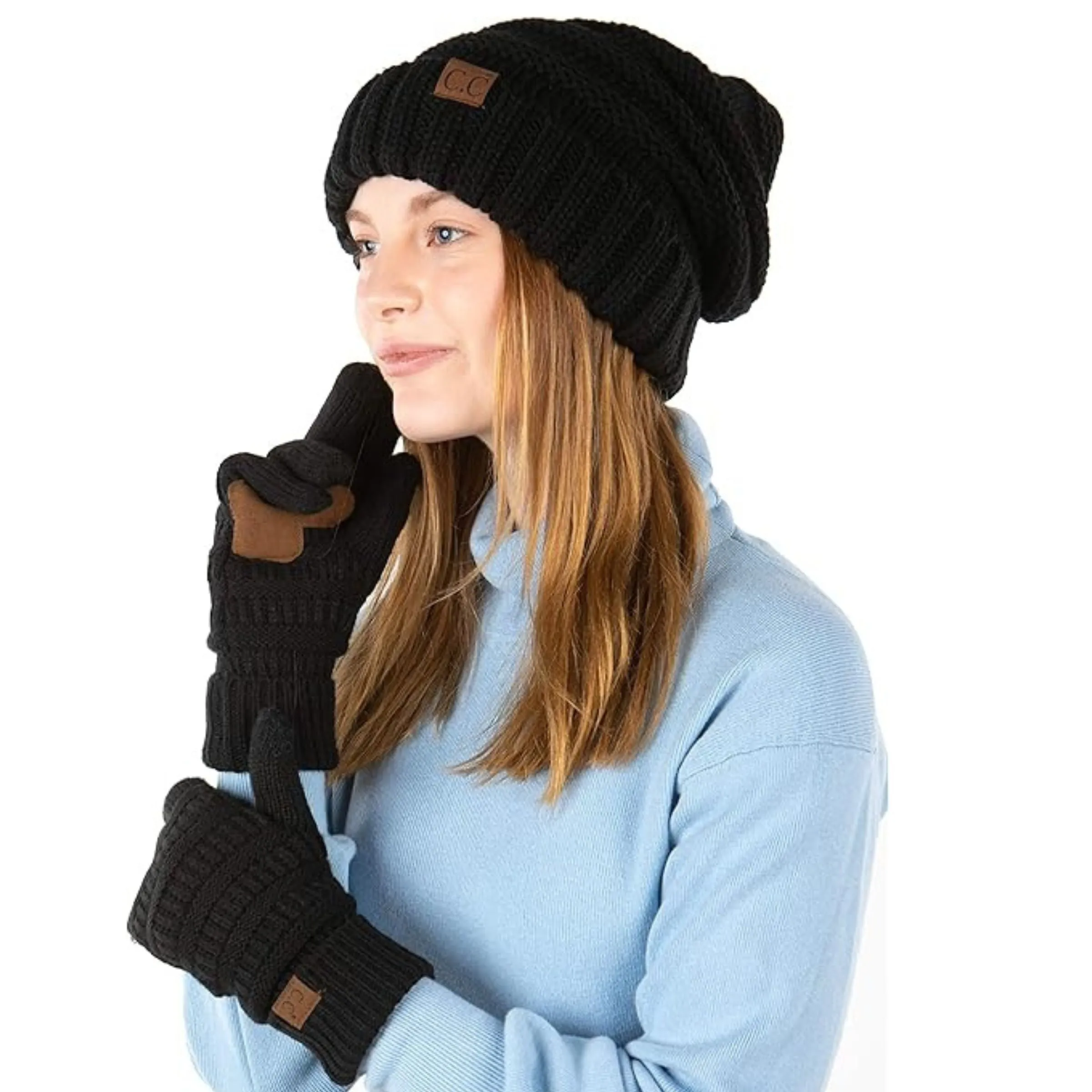 Matching 2 Pack: Oversized Beanie & Gloves Matching Set