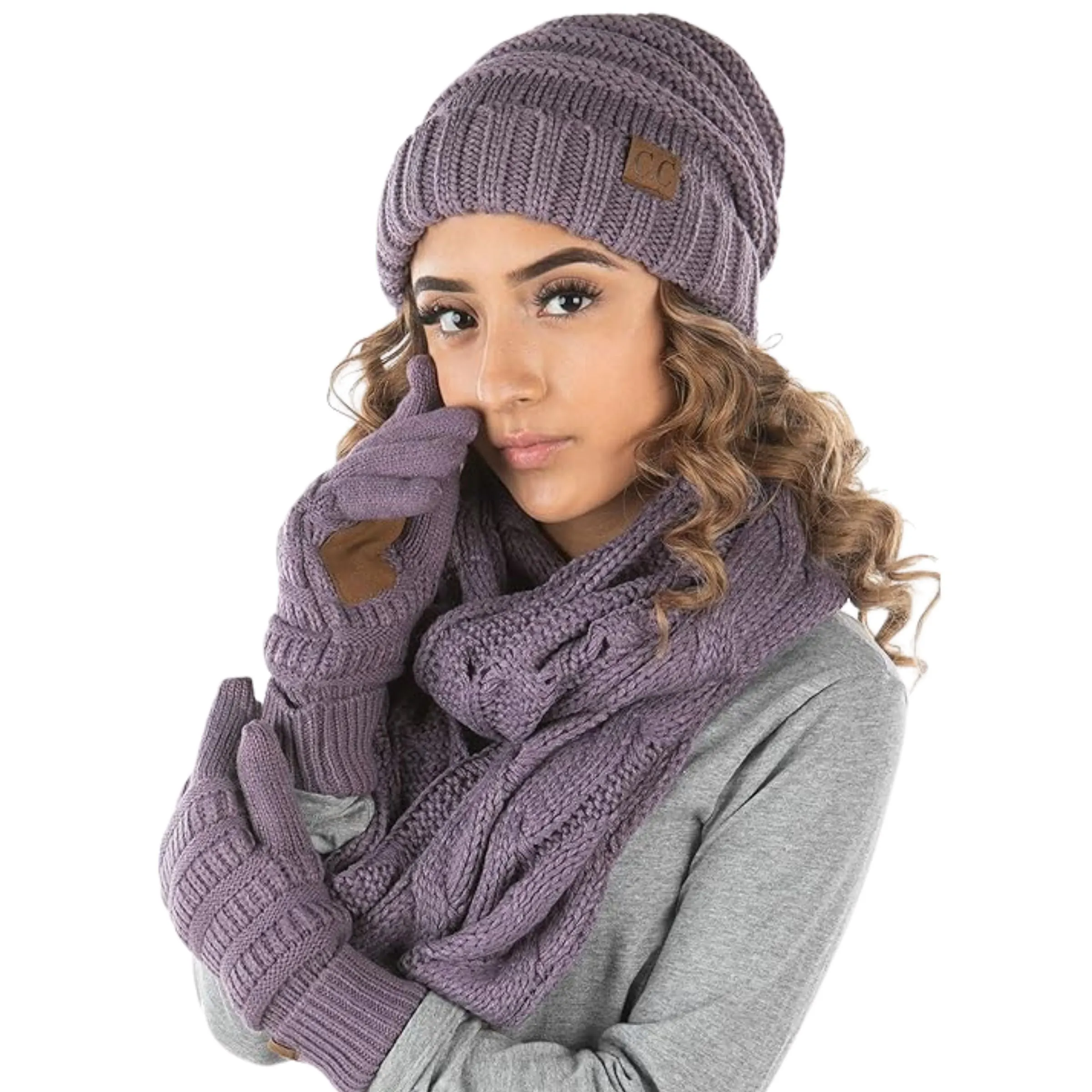 Matching 3 Pack: Oversized Beanie, Infinity Scarf & Gloves Set