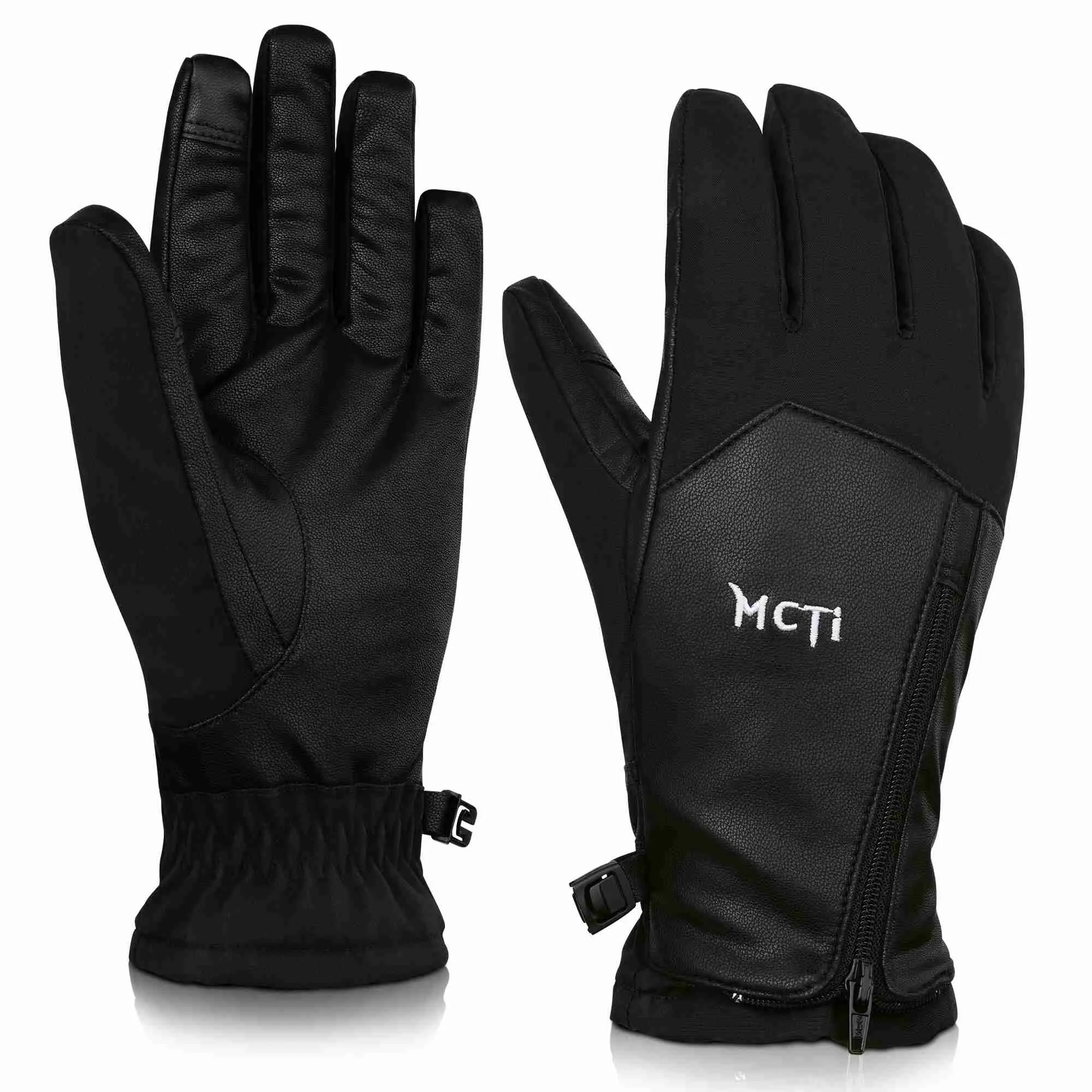 MCTi Winter Gloves Waterproof Warm for Cold Weather Touchscreen Zipper Gloves for Men Women
