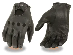 Men's American Deer skin perforated driving leather gloves with snap closure