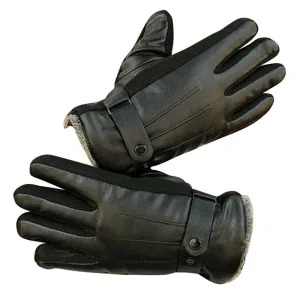Mens Black PU Leather Gloves for Winters -Touchscreen warm gloves - for Skiing or Driving motorcycle