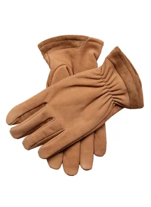Men's Touchscreen Wool-Lined Nubuck Leather Gloves with Elasticated Cuffs