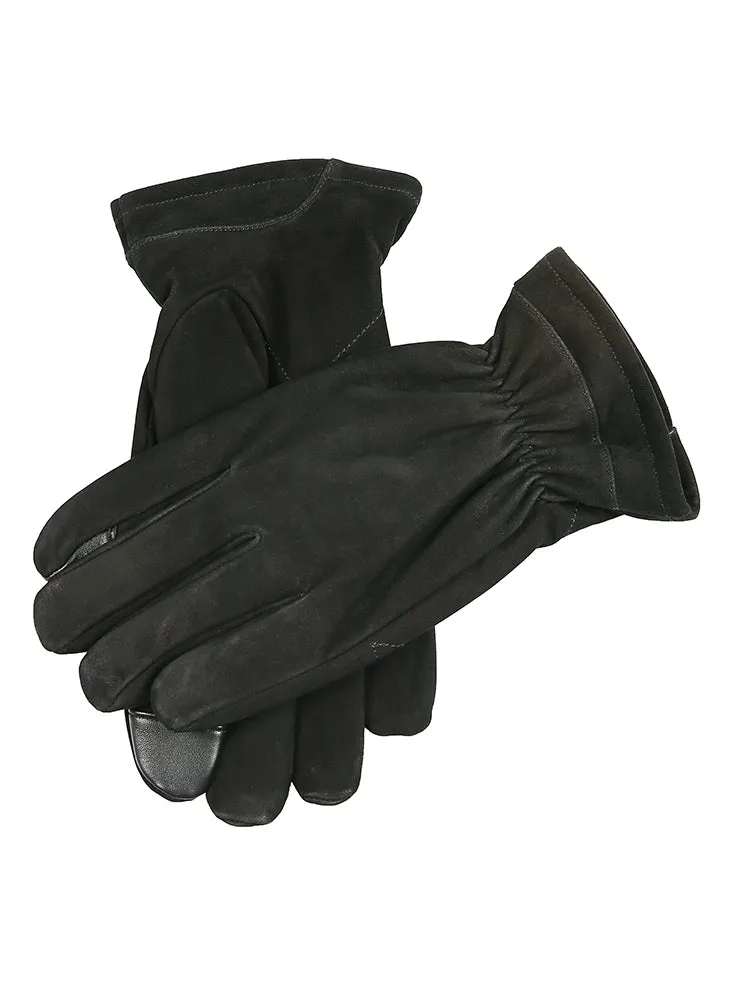 Men's Touchscreen Wool-Lined Nubuck Leather Gloves with Elasticated Cuffs