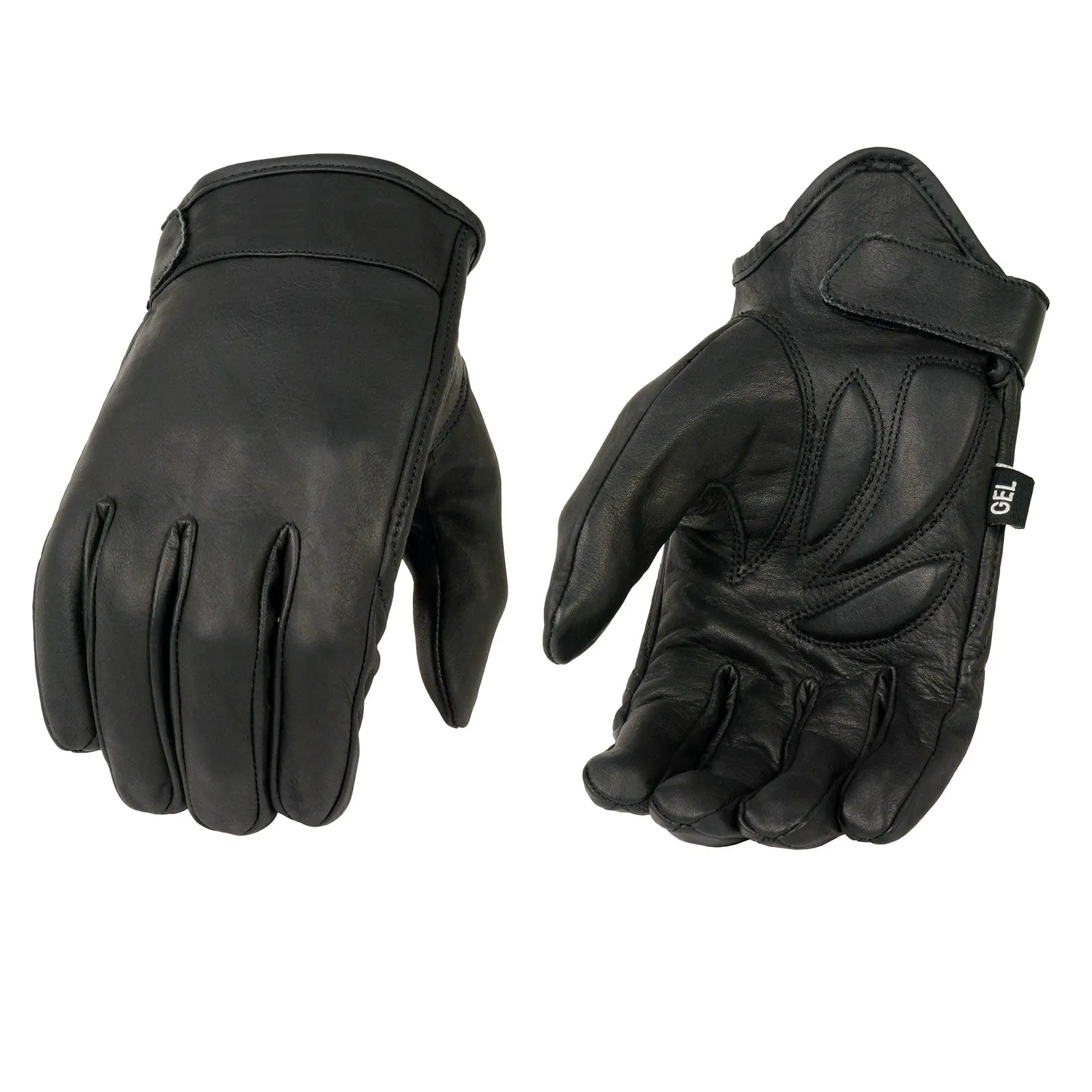 MG7510 Men's Black Leather Gel Padded Palm Short Wrist Motorcycle Hand Gloves W/ ‘Full Panel Cover’