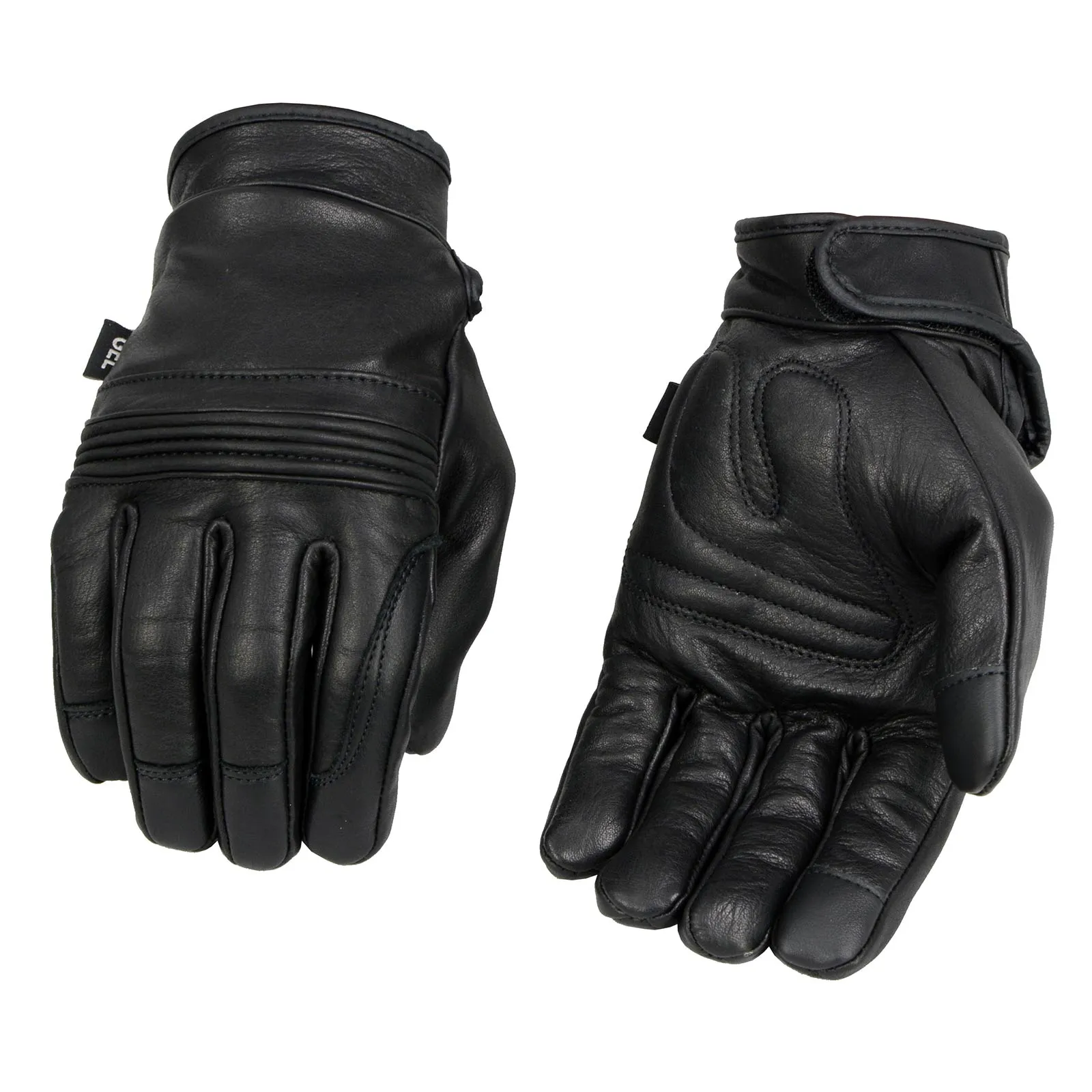 MG7535 Men's Black Leather i-Touch Screen Compatible Gel Palm Motorcycle Hand Gloves w/ Flex Knuckles
