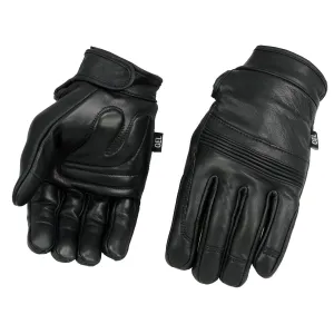 MG7535 Men's Black Leather i-Touch Screen Compatible Gel Palm Motorcycle Hand Gloves w/ Flex Knuckles