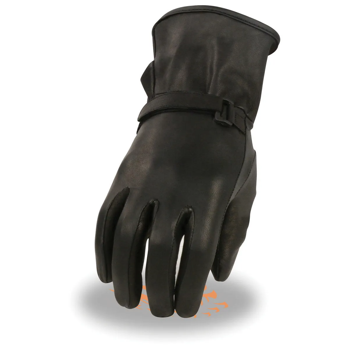 MG7725 Women's Black Leather Gauntlet Motorcycle Hand Gloves W/ ‘Wrist Strap Closure and Lightly Lined’