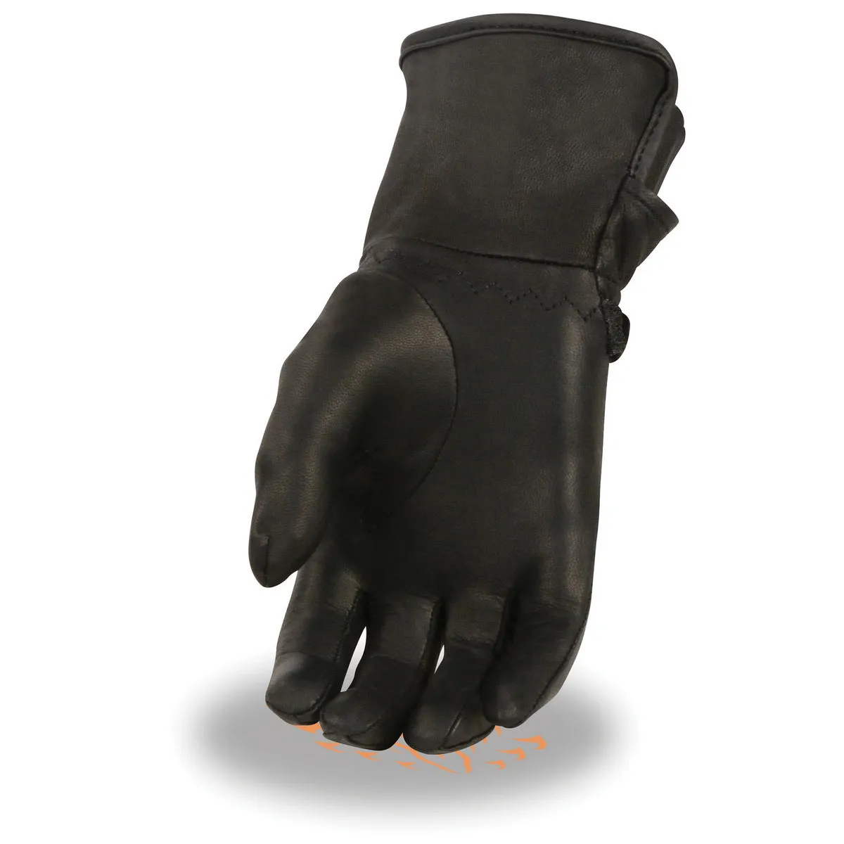 MG7725 Women's Black Leather Gauntlet Motorcycle Hand Gloves W/ ‘Wrist Strap Closure and Lightly Lined’
