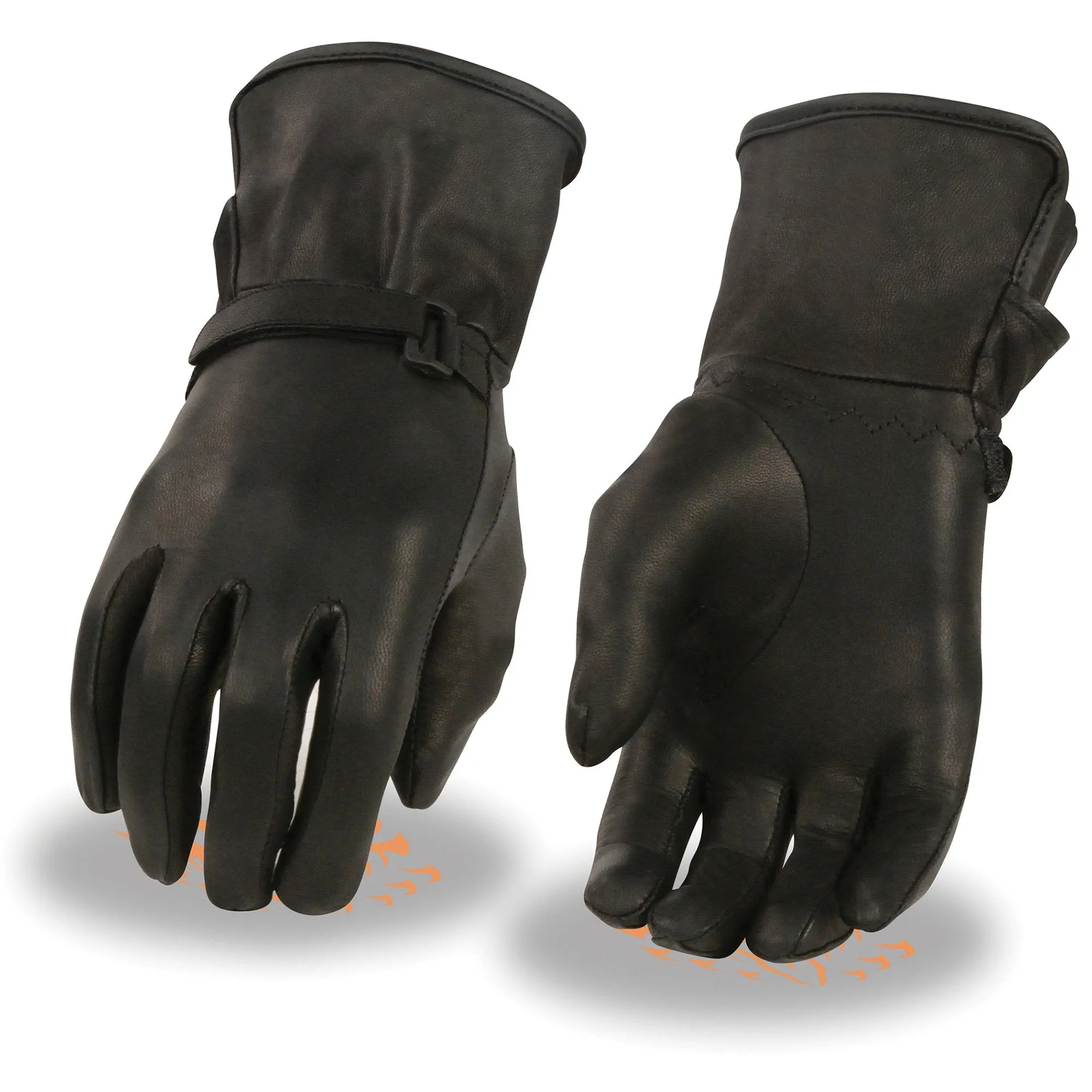MG7725 Women's Black Leather Gauntlet Motorcycle Hand Gloves W/ ‘Wrist Strap Closure and Lightly Lined’