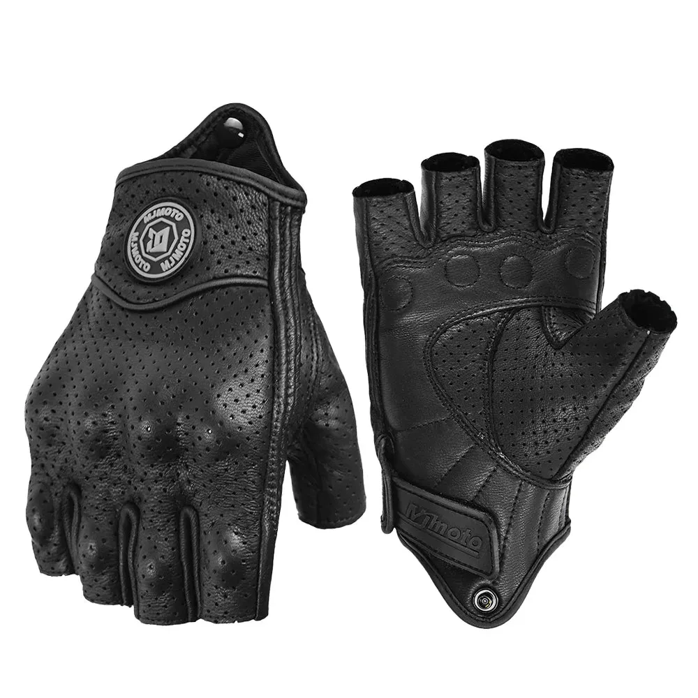 MJMOTO Retro Leather Motorcycle Half Finger Gloves