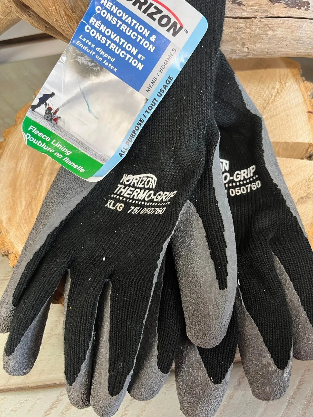 NEW Horizon Thermo-Grip fleece lined polyester acrylic knit all purpose gloves with wrinkle-grip latex coating, Sz XL