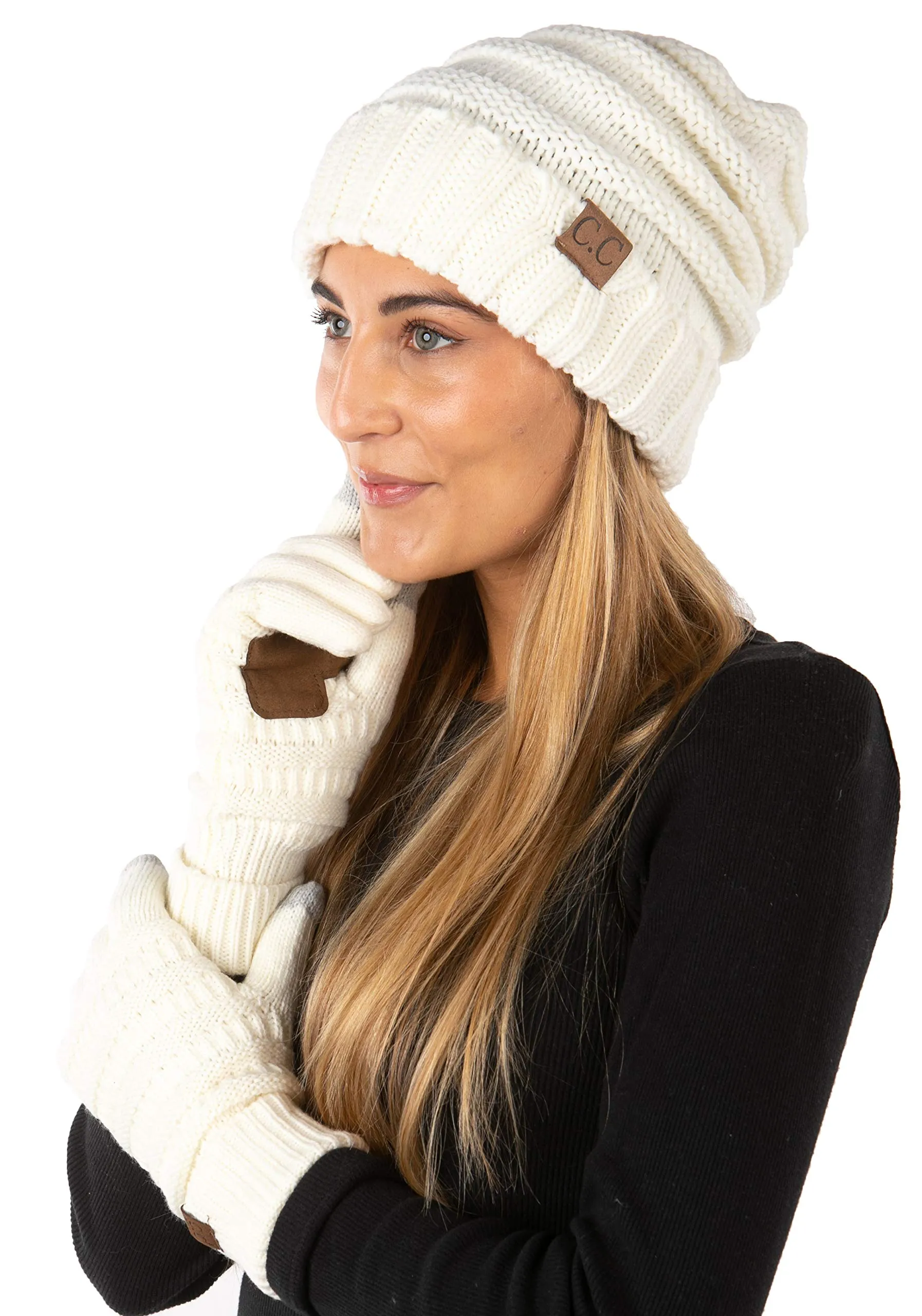Oversized Beanie & Gloves Matching Set