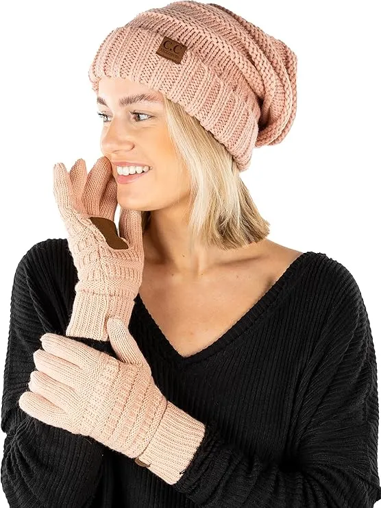 Oversized Beanie & Gloves Matching Set