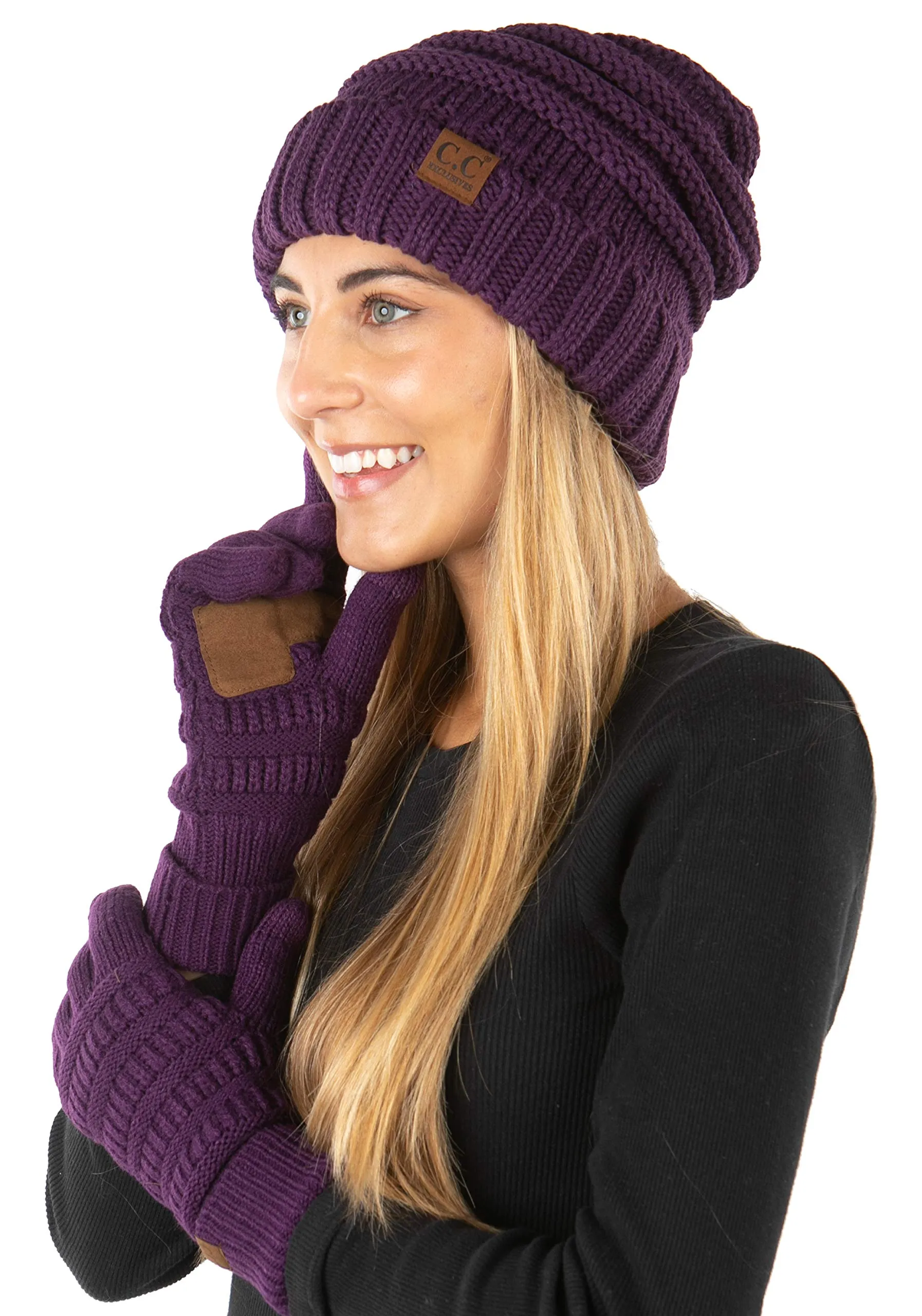 Oversized Beanie & Gloves Matching Set