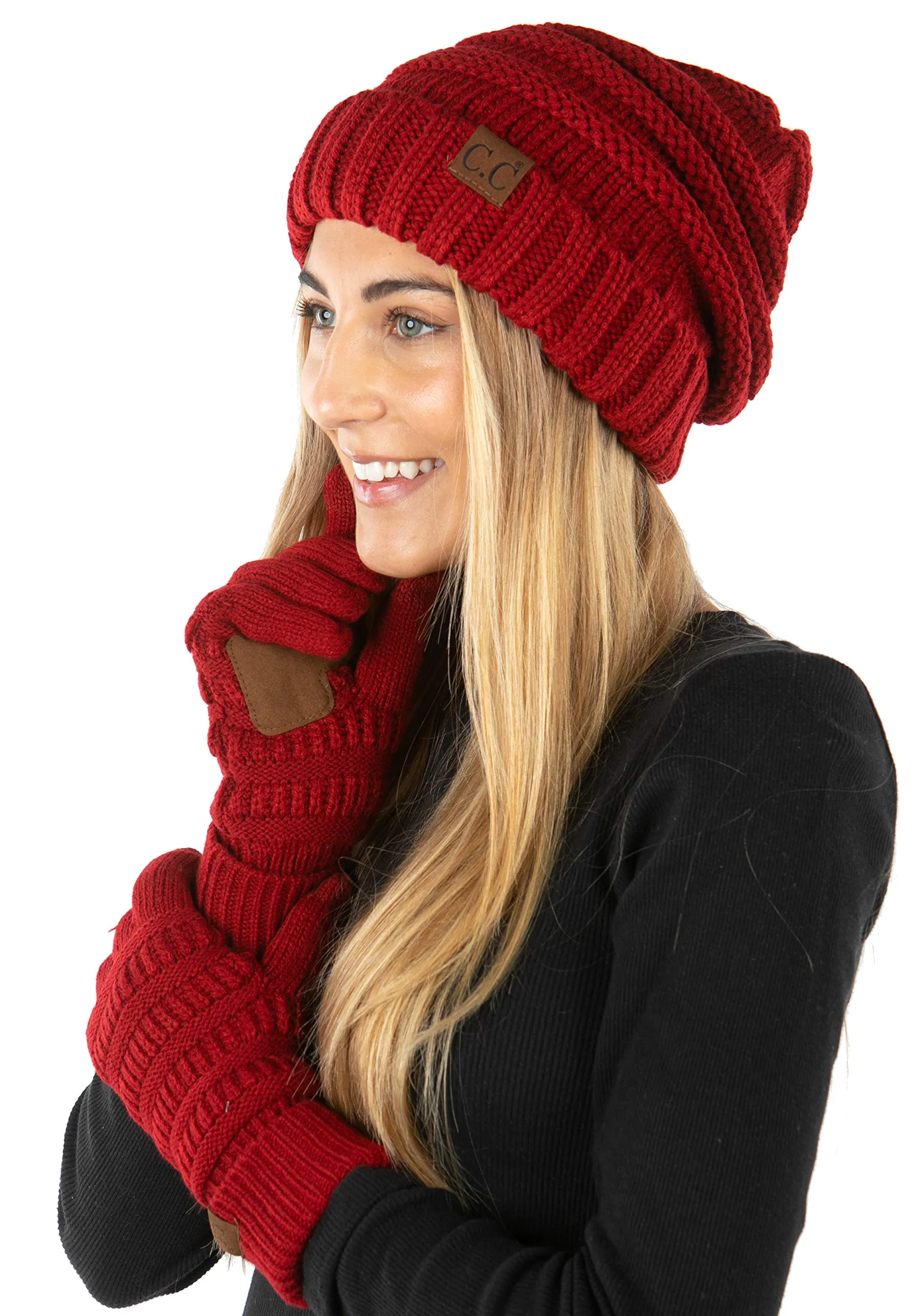 Oversized Beanie & Gloves Matching Set