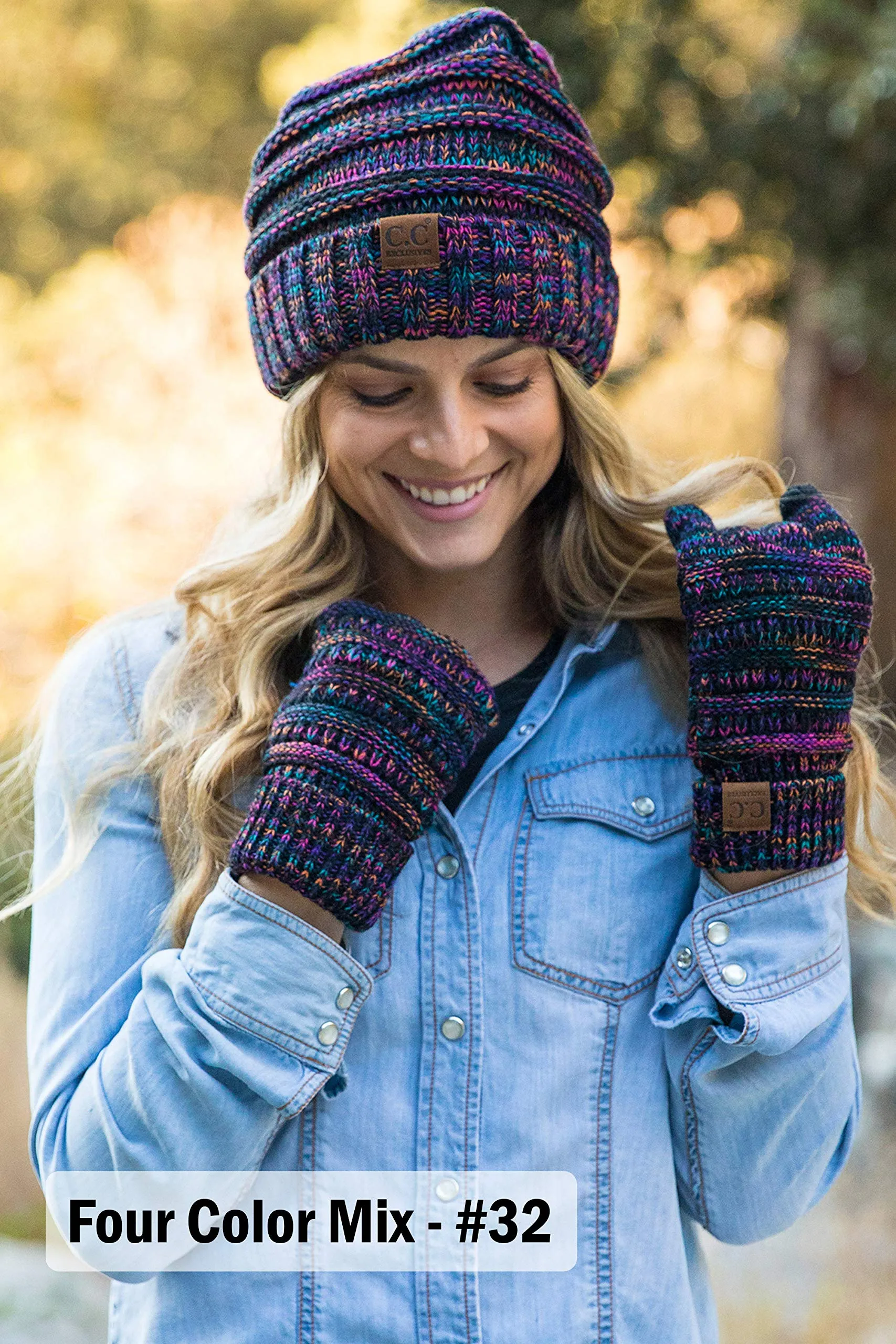 Oversized Beanie & Gloves Matching Set