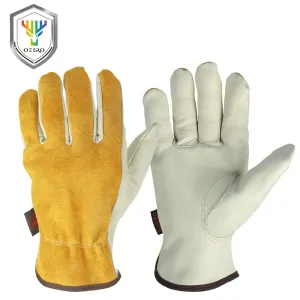 OZERO Work Gloves Cowhide Leather Men Working Welding Gloves Safety Protective Garden Sports MOTO Wear-resisting Gloves 0007