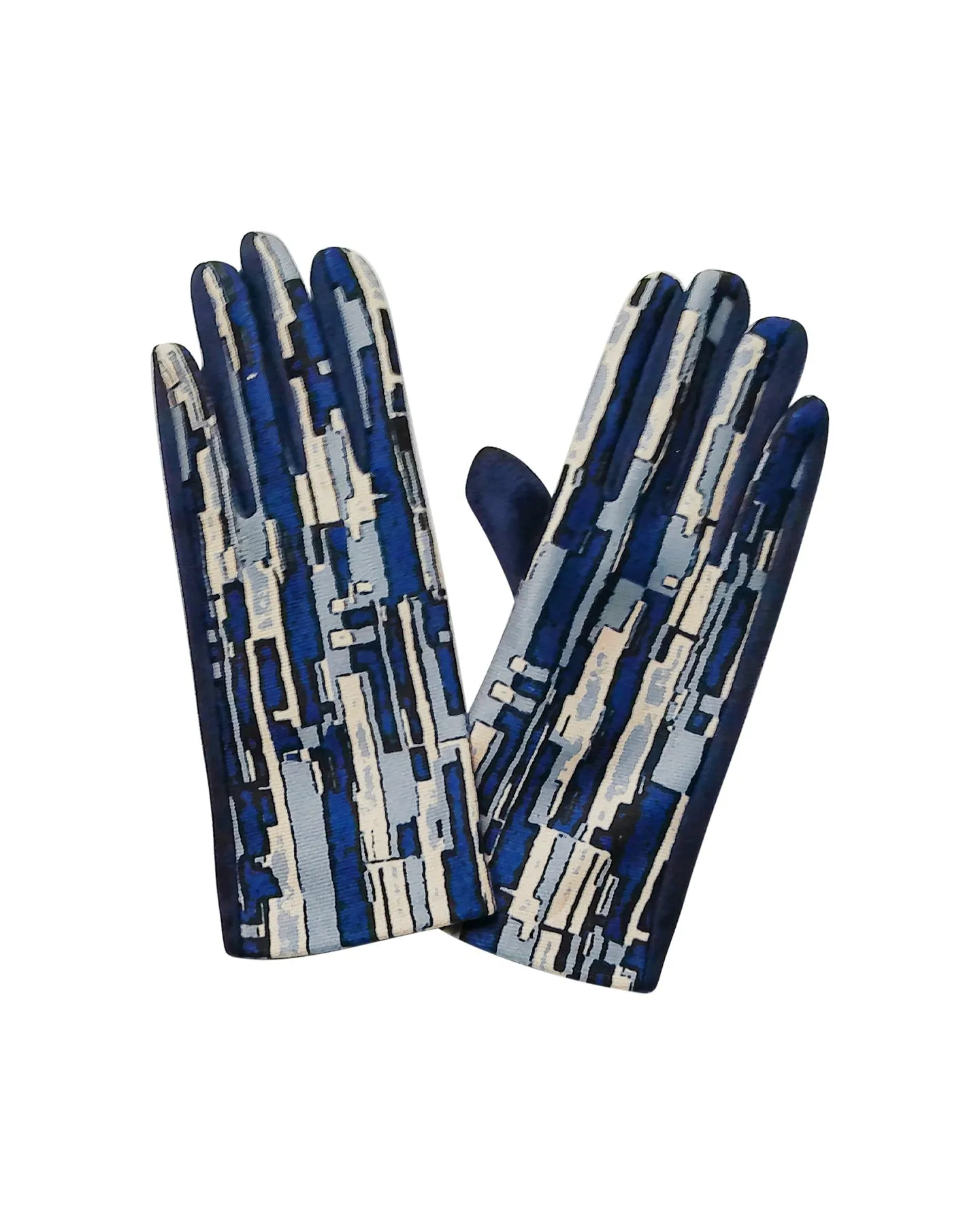 Patterned Blue Gloves with Touchscreen Compatibility