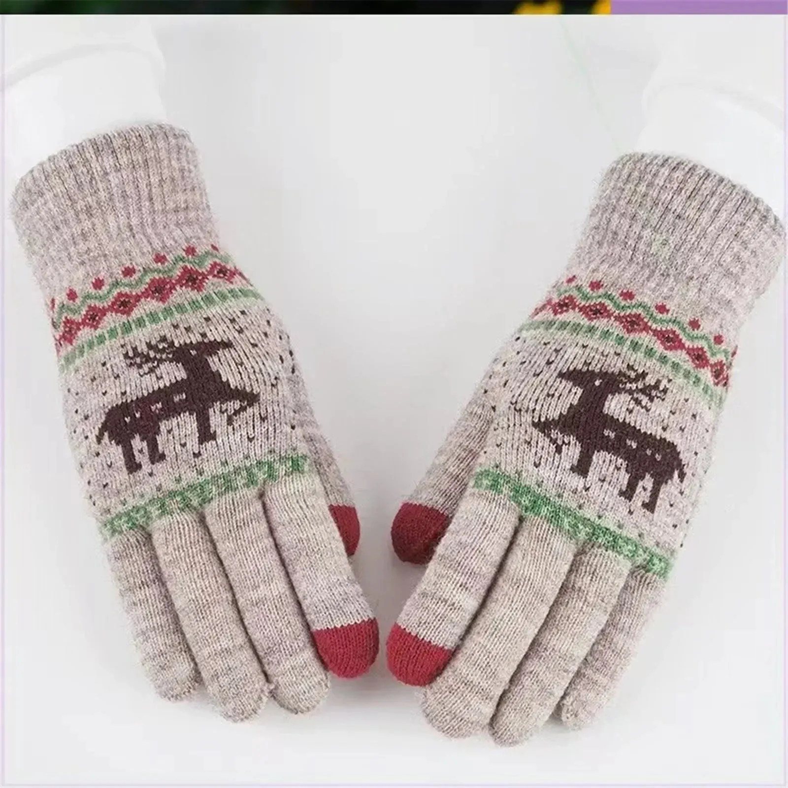 Plush Winter Warm Cycling Anti-cold Christmas Deer Knitted Touchscreen Gloves