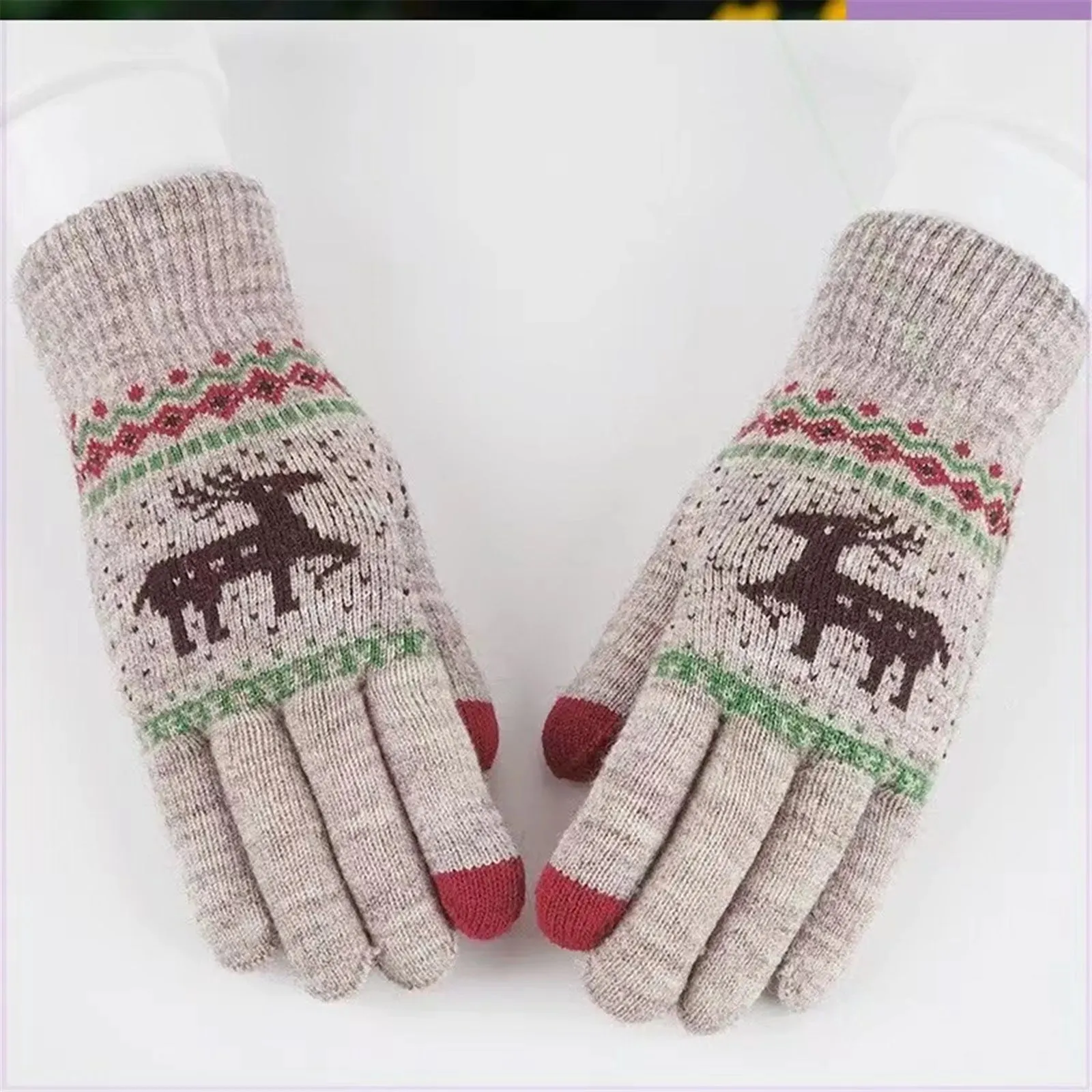 Plush Winter Warm Cycling Anti-cold Christmas Deer Knitted Touchscreen Gloves