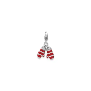 Red Winter Mittens Charm (Silver)