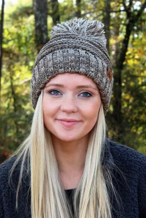 Snowball Fight Pom Pom Beanie, Brown Mix