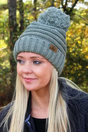 Snowball Fight Pom Pom Beanie, Light Gray